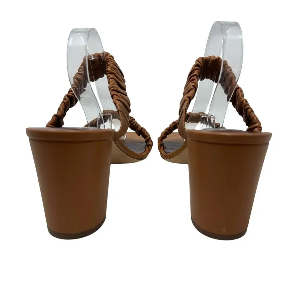 Staud‎ Frankie Ruched Leather Sandals Heels Brown Tan Size 42 US 12